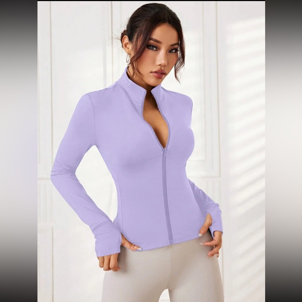 SHEIN Basic Long-Sleeved Yoga Zip-Up Top in Lavender size L (8-10)